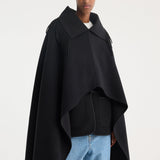 ROHE - Fringe poncho double-faced wool | black