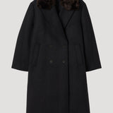 ROHE - Double-breasted coat with faux fur collar | anthracite melange