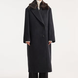 ROHE - Double-breasted coat with faux fur collar | anthracite melange