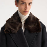 ROHE - Double-breasted coat with faux fur collar | anthracite melange