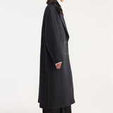 ROHE - Double-breasted coat with faux fur collar | anthracite melange