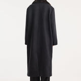 ROHE - Double-breasted coat with faux fur collar | anthracite melange