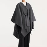 ROHE - Double-faced belted poncho | mid grey melange