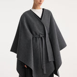 ROHE - Double-faced belted poncho | mid grey melange