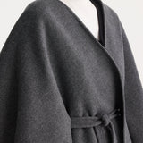 ROHE - Double-faced belted poncho | mid grey melange