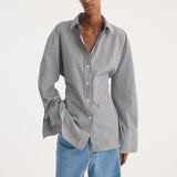 ROHE - Crushed checked shaped shirt | mini grey check