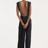 ROHE - Open back appliqué top | black