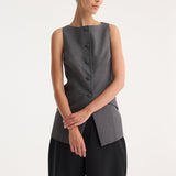 ROHE - Boat-neck waistcoat | dark grey melange