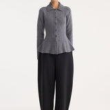 ROHE - Waisted rib cardigan | dark grey melange