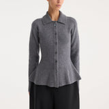 ROHE - Waisted rib cardigan | dark grey melange