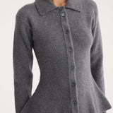 ROHE - Waisted rib cardigan | dark grey melange