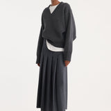 ROHE - Pleated wrap skirt | dark grey melange