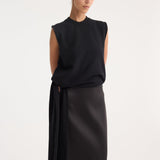 ROHE - Crewneck open back sash wrap top | black