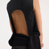 ROHE - Crewneck open back sash wrap top | black