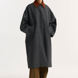 ROHE - Suede collar check coat | black / grey check