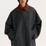 ROHE - Suede collar check coat | black / grey check