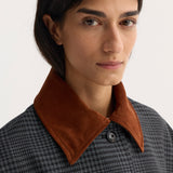 ROHE - Suede collar check coat | black / grey check