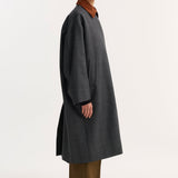 ROHE - Suede collar check coat | black / grey check