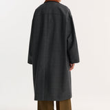 ROHE - Suede collar check coat | black / grey check