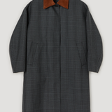ROHE - Suede collar check coat | black / grey check