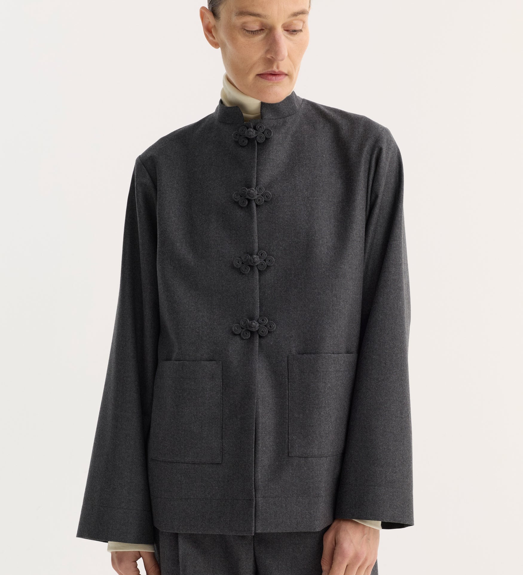ROHE - Pankou closure jacket | dark grey melange
