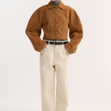 ROHE - Rounded textured suede jacket | cognac