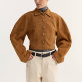 ROHE - Rounded textured suede jacket | cognac