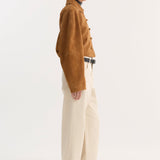 ROHE - Rounded textured suede jacket | cognac
