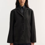 ROHE - Leather jacket with small lapel | black