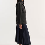 ROHE - Leather jacket with small lapel | black