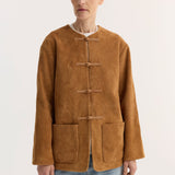 ROHE - Mandarin textured suede jacket | cognac