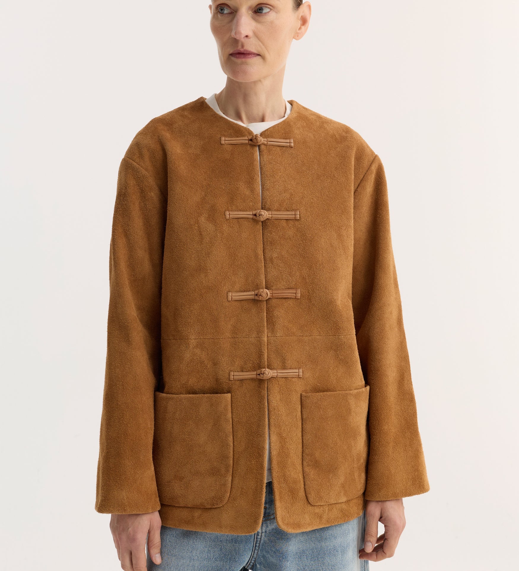 ROHE - Pankou closure suede jacket | cognac