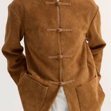 ROHE - Mandarin textured suede jacket | cognac