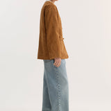 ROHE - Mandarin textured suede jacket | cognac