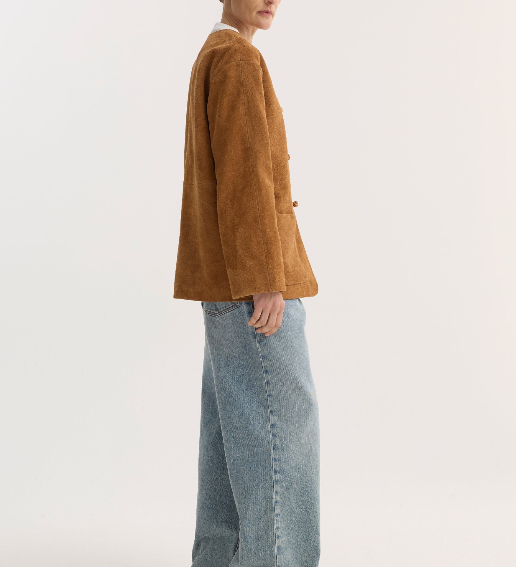 ROHE - Pankou closure suede jacket | cognac