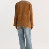 ROHE - Mandarin textured suede jacket | cognac