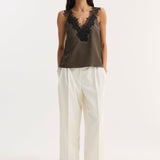 ROHE - V-neck silk lace top | earth