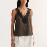 ROHE - V-neck silk lace top | earth