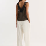 ROHE - V-neck silk lace top | earth