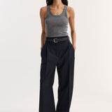 ROHE - Merino scoop neck top | mid grey melange