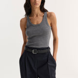ROHE - Merino scoop neck top | mid grey melange