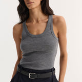 ROHE - Merino scoop neck top | mid grey melange