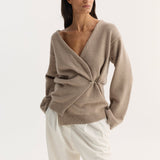ROHE - Off-shoulder wrap cardigan | light taupe