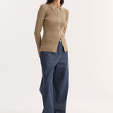 ROHE - Elongated rib cardigan | taupe melange