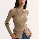 ROHE - Elongated rib cardigan | taupe melange