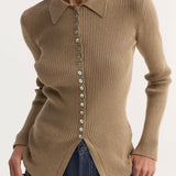 ROHE - Elongated rib cardigan | taupe melange