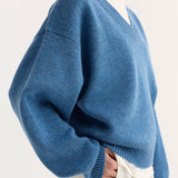 ROHE - V-neck knitted jumper | denim blue melange