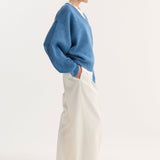 ROHE - V-neck knitted jumper | denim blue melange