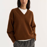 ROHE - V-neck knitted jumper | rust