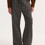 ROHE - Wide leg pyjama trousers | black / brown check